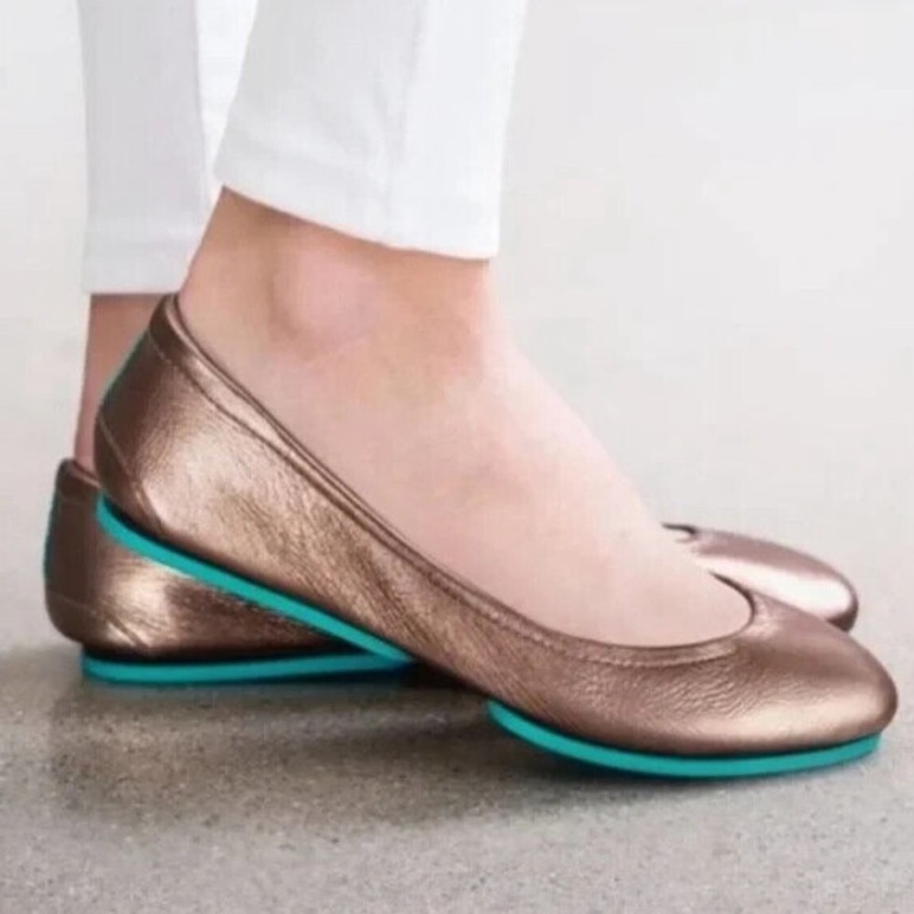 Tieks Metallic Bronze Gold Leather Foldable Ballet Flats Size 10